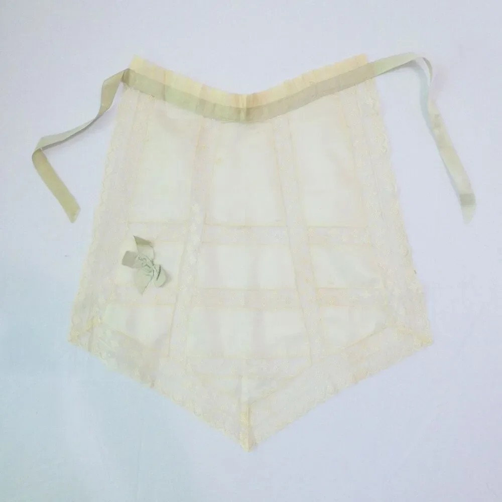 Vintage Green Dainty Lace Half‎ Apron Satin Waist Tie Coquette Cottagecore READ